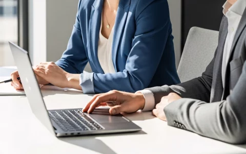 Pessoas a trabalhar na secretária no computador portátil