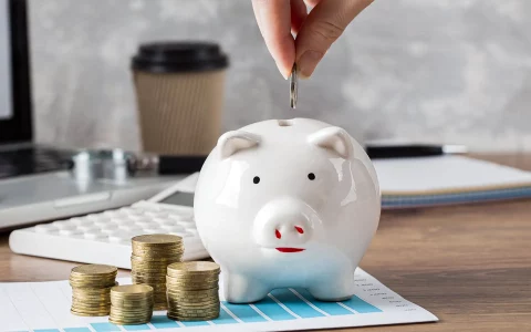 Mãos a segurar as moedas para guardar no cofre em formato de porco